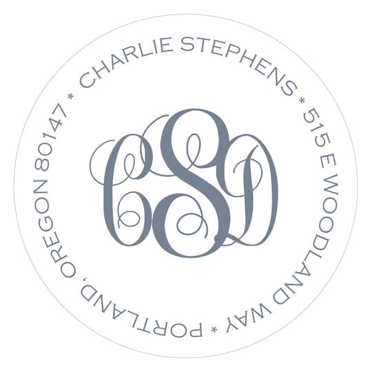 Steel Script Monogram Round Address Labels